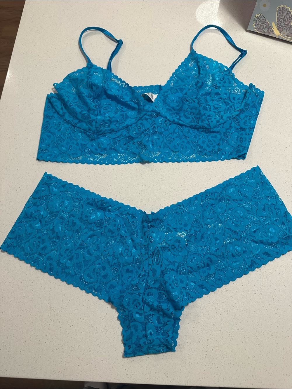 Blue Lace Bralette and Hipster Set - Women Intimates 2x NWOT